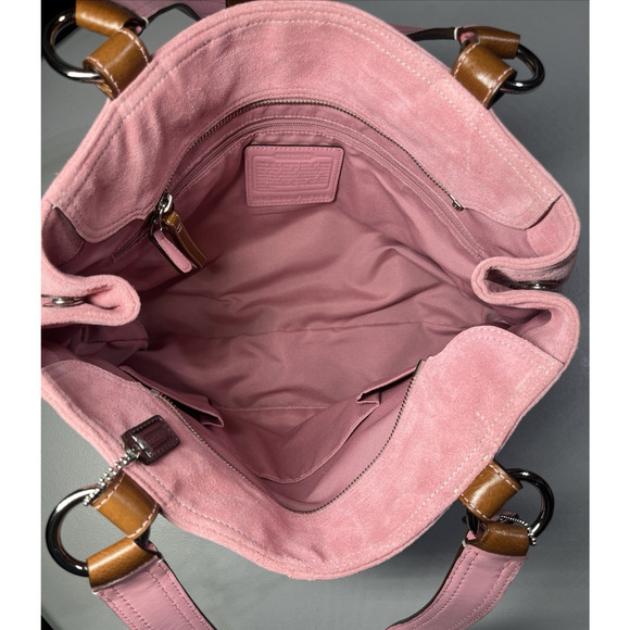 VTG Coach Suede Soho Double Buckle Flap Shoulder Bag Pink Tote Large Satchel Y2K - Picture 11 of 16